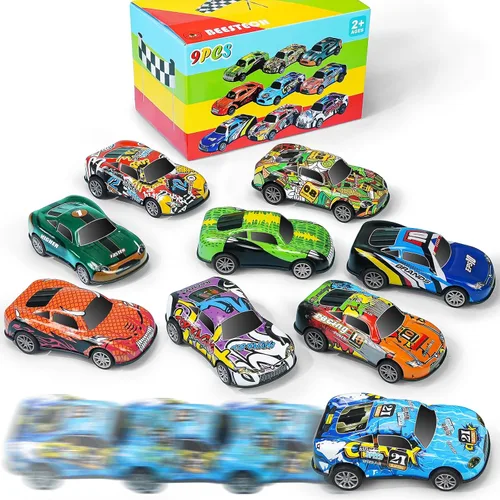 Miniatura 6 de Coches de carreras de metal de 4.2 pulgadas, paquete de 9 unidades, juguetes de auto para niños, niñas, niños de 2, 3, 4, 5, 6, 7 años, recuerdos