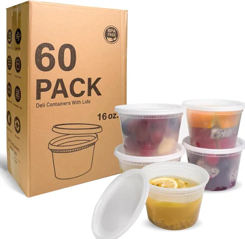 Miniatura 9 de EASYTRIP [60 juegos] Contenedores deli de 8 oz con tapas, contenedor de almacenamiento de alimentos con tapa hermética, recipientes de plástico