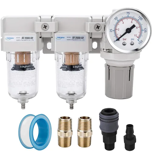 Miniatura 11 de NANPU Sistema de secado de aire NPT de 1" - Filtros de aire dobles, combo de regulador de presión de aire - Drenaje semiautomático, cuenco