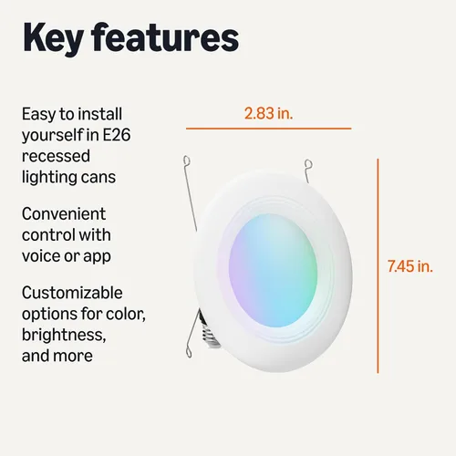 Miniatura 2 de Amazon Basics Luz empotrada inteligente de 5/6 pulgadas con downlight, que cambia de color, funciona solo con Alexa, WiFi de 2.4 GHz, paquete de 1