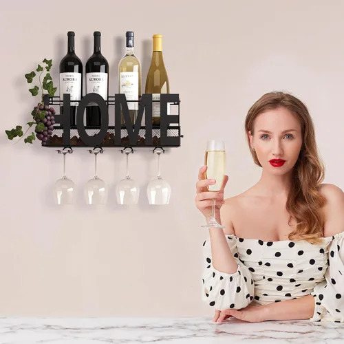 Miniatura 2 de Soporte de metal para botellas y copas de vino de Soduku, para montar en la pared, con espacio para almacenar corchos