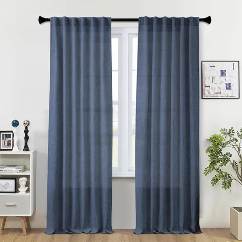 Miniatura 72 de Cortinas de lino 92 pulgadas de largo, juego de 2 paneles con bolsillo para barra, lengüeta trasera, cortinas transparentes para ventanas