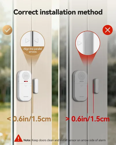 Miniatura 6 de TECKNET Alarma de puerta inalámbrica con control remoto, sensor de puerta de 130 dB con flash LED, 4 modos de alerta y 5 volúmenes ajustables