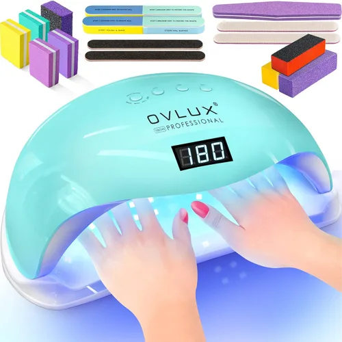 Miniatura 8 de OVLUX Lámpara de uñas LED UV de 180 W - Secador de uñas rápido profesional para esmalte de gel con 57 LED, sensor automático, pantalla LCD, 4