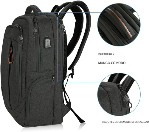 Miniatura 4 de KROSER Mochila grande para computadora portátil para laptop de hasta 17.3 pulgadas con puerto de carga USB, mochila de viaje repelente al agua