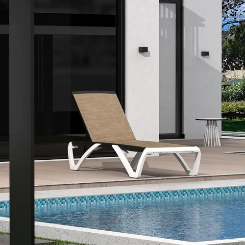 Miniatura 8 de Domi - Tumbona de aluminio para exteriores con respaldo ajustable, para playa, patio, balcón, piscina (1 silla marrón)