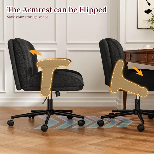 Miniatura 7 de DurayLoly Silla de Oficina con Piernas Cruzadas con Brazos Abatibles, Silla de Piernas Cruzadas Ancha con Ruedas y Asiento Extra Profundo Engrosado