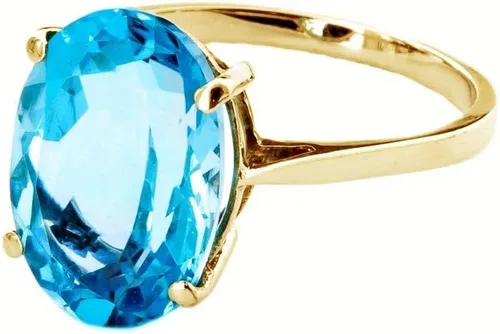 Miniatura 3 de Galaxy Gold GG Anillo de oro amarillo sólido pulido de 14 k 8 quilates topacio azul ovalado natural