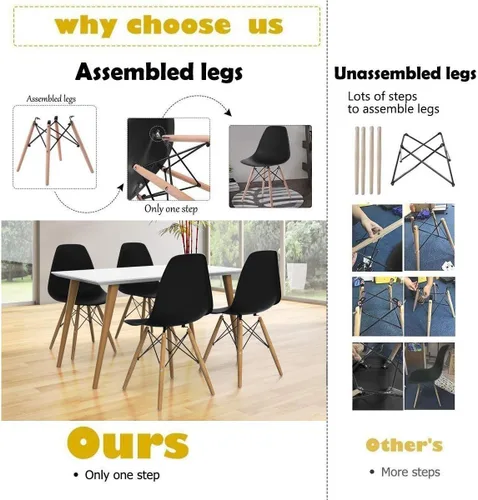 Miniatura 4 de Giantex Juego de 2 sillas de comedor negras, sillas de comedor modernas de mediados de siglo premontadas con patas de madera, sillas de cocina sin