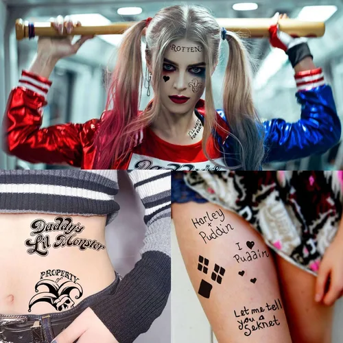 Miniatura 2 de TASROI 5 hojas de calcomanías de tatuaje HQ Joker para mujeres, hombres y adultos, tatuajes temporales de Halloween, kit de maquillaje de cara