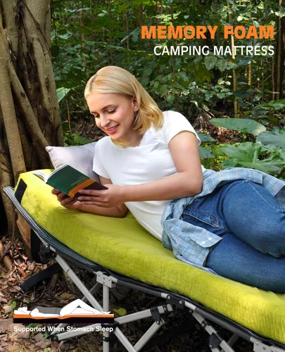 Miniatura 6 de Colchón de camping de espuma viscoelástica GAIALOOP extra grueso de 4 pulgadas, colchón de suelo enrollable para dormir en campamento, colchoneta