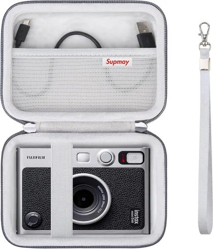 Miniatura 10 de Funda de transporte compatible con cámara instantánea Fujifilm Instax Mini EVO, bolsa de viaje con bolsillo de malla para fotos, cables USB