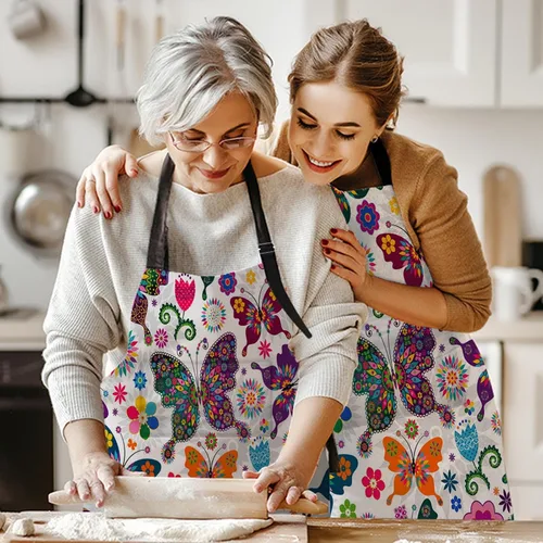 Miniatura 6 de Britimes Butterfly Apron Floral Colorful Butterflies Flowers Aprons Kitchen Cooking Gardening for Women With Pockets