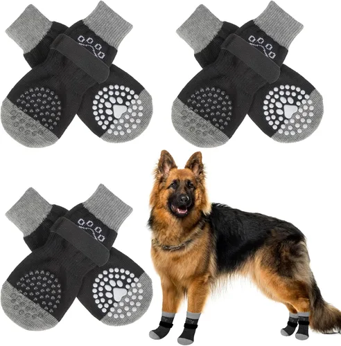Miniatura 12 de SCENEREAL 6 piezas de calcetines antideslizantes para perros para prevenir lamido de patas para pavimento caliente/frío, calcetines de agarre