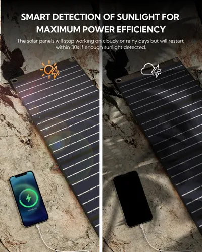 Miniatura 8 de LUMOPAL - Panel solar portátil, 60 W, paneles solares plegables, cargador solar plegable con PD60W USB C QC3.0 USB A salida impermeable