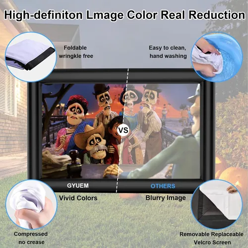 Miniatura 7 de GYUEM - Pantalla de proyector inflable portátil de 20 pies para películas; paquete de enorme pantalla de proyección de cine soplada con aire