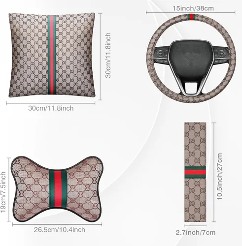 Miniatura 2 de Juego de 7 piezas de funda para volante para mujeres, accesorios de automóvil con almohadas para el cuello del automóvil, almohada de apoyo lumbar