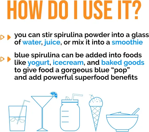 Miniatura 7 de Polvo de espirulina azul orgánico, 100% puro superalimento de algas azul-verdes, colorante alimentario natural para batidos y bebidas proteicas, sin