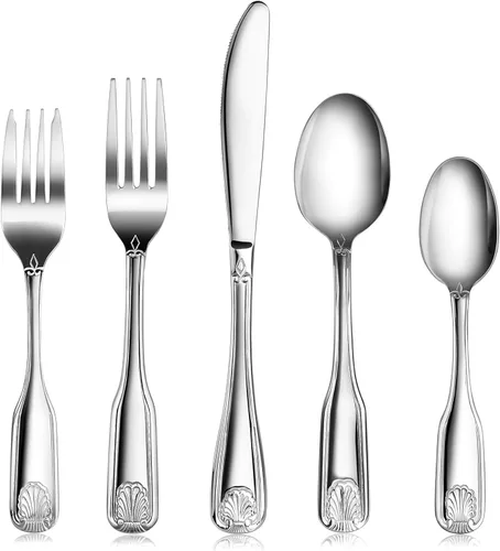Miniatura 12 de New Star Foodservice 58260 - Cuchara de servir de acero inoxidable 18/0, diseño de concha, 21.3 cm, juego de 12