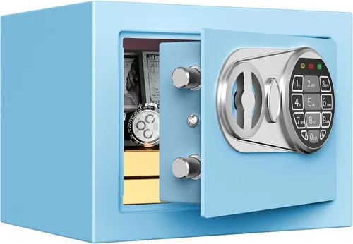 Miniatura 12 de Goldenkey Pequeña caja fuerte para dinero, caja de seguridad digital para el hogar con llaves y código para dinero en efectivo y monedas, mini cajas