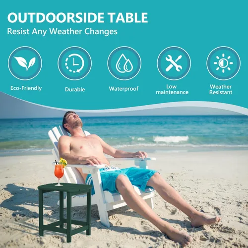 Miniatura 6 de Plawdlik Hdpe - Mesa auxiliar Adirondack para exteriores, con textura de madera, juego para patio, jardín, porche, piscina, patio compuesto, patio