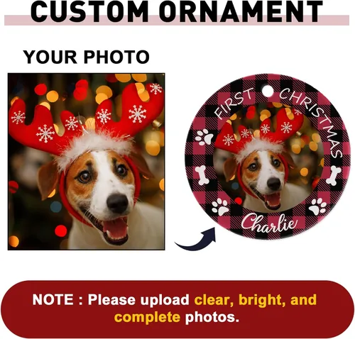 Miniatura 5 de Adornos de Navidad personalizados con foto 2025, nombre personalizado para perro y gato, adornos para árbol de Navidad, cachorros, perros, gatos