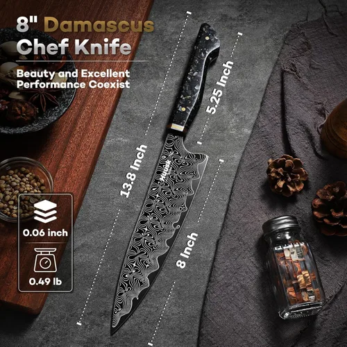 Miniatura 7 de Huusk Cuchillo de chef Damasco de 8 pulgadas, cuchillo de cocina japonés súper afilado Damasco VG-10, cuchillos de cocina profesionales con mango