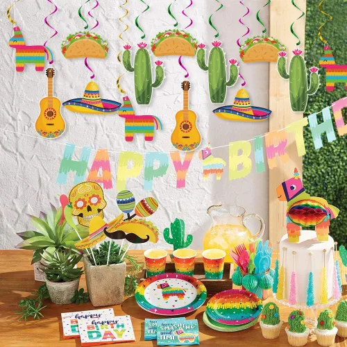 Miniatura 7 de Decoraciones de remolinos colgantes para fiesta mexicana, suministros de fiesta de Cinco de Mayo, tema de cumpleaños de dos días de taco, fiesta