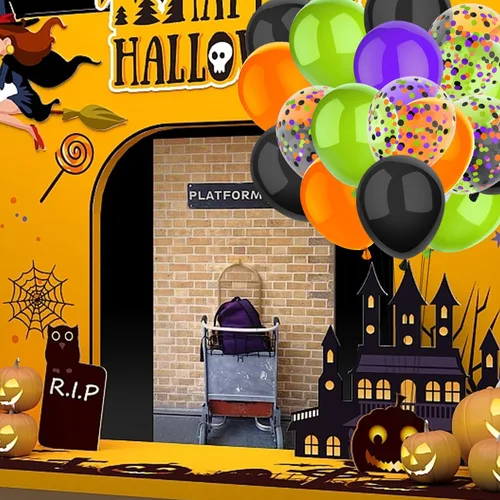 Miniatura 5 de 50 Piezas Globos de Halloween de 12 Pulgadas Naranja Negro Morado Verde Globos de Confeti para Halloween Fiesta de Dulce o Truco Fiesta Fantasma