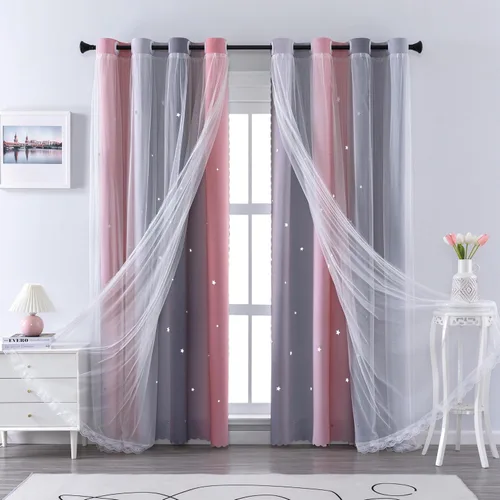 Miniatura 12 de XiDi Cortinas opacas con estrellas para habitaciones de niños, cortinas verdes para ventana de dormitorio de niños, azul y gris, 52 pulgadas de Azul