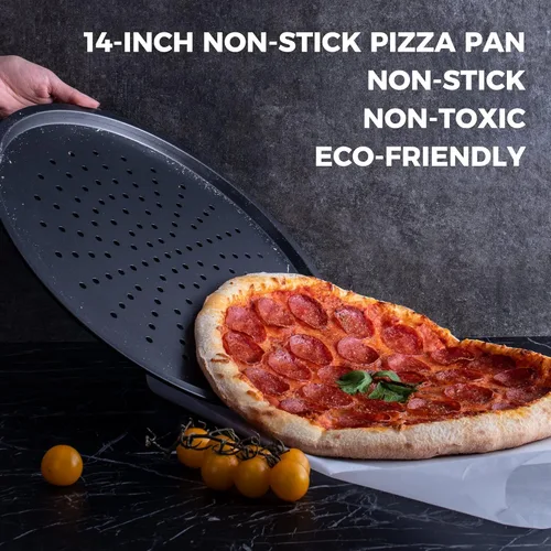 Miniatura 2 de HONGBAKE Bandeja para Pizza de 14.8 Pulgadas con Agujeros, Paquete de 2 Bandejas Antiadherentes para Pizza para Horno, Bandeja de Pizza Perforada