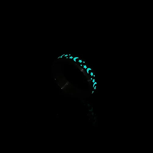 Miniatura 2 de ANIEJUFI Anillo giratorio de acero inoxidable luminoso resplandor luna y estrella, alivio del estrés, anillos de ansiedad para mujeres, hombres