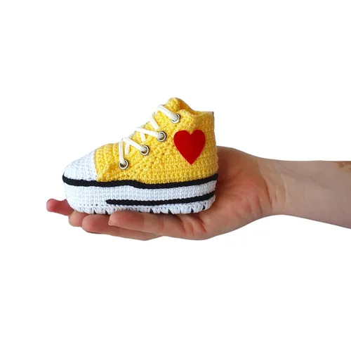 Handmade Yellow Crochet Baby Sneakers Booties, Unique Gender-Neutral Newborn Socks, Customizable Baby Shower Gift, Custom Baby Gifts, Baby Girl/Boy