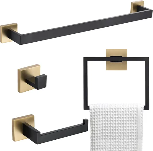 Miniatura 20 de Conjuntos de Soportes para Toalleros de Baño Negro y Pulido, Juego de Ferretería de Baño de 4 Piezas de Acero Inoxidable, Kit de Accesorios de Baño.