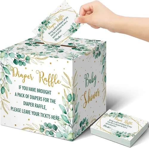 Miniatura 46 de Teling 51 boletos para rifas de pañales con caja de tarjetas, decoración de baby shower, caja de soporte para baby shower, para fiesta de rifas