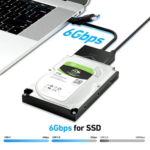 Miniatura 2 de BENFEI Cable SATA a USB 3.0, adaptador de disco duro USB 3.0 a SATA III compatible con disco duro HDD/SSD de 2.5 de 3.5 pulgadas con adaptador