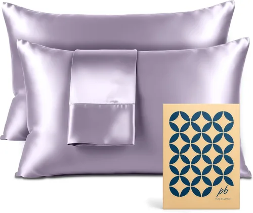 Miniatura 15 de Pure Bedding Sábanas de satén individuales [3 piezas, plateadas] Juego de sábanas sedosas de lujo para hotel, juego de sábanas de microfibra extra