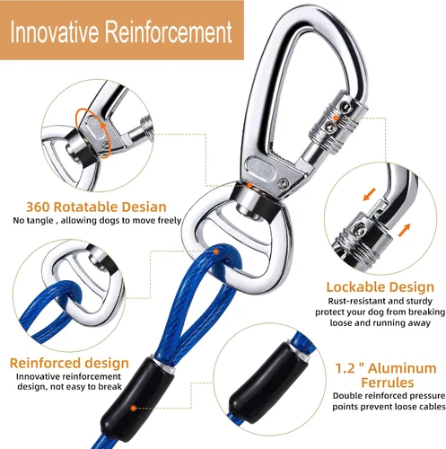 Miniatura 8 de Cable de amarre y estaca para perros grandes, estaca de amarre y anclaje de cable para perros de hasta 200 libras, para patio, playa, exterior Negro