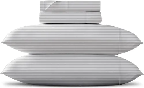 Miniatura 39 de TEXAS LINEN CO. Juego de sábanas de algodón egipcio Split King - 600 número de hilos, 5 piezas, sábanas blancas para cama ajustable, fibra 19: Raya