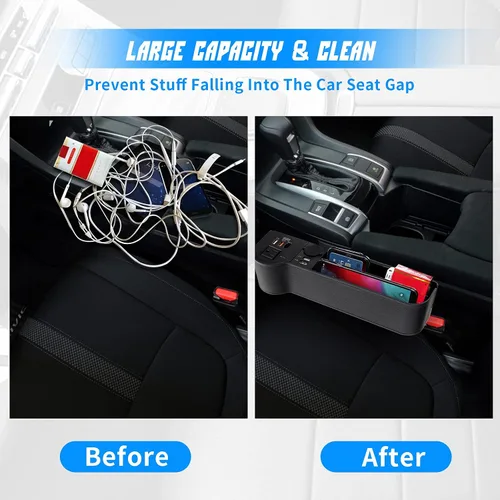 Miniatura 6 de Organizador de llenado de espacio para asiento de automóvil con inversor de corriente de protección múltiple de 12 V CC a 110 V CA, 4 USB de carga