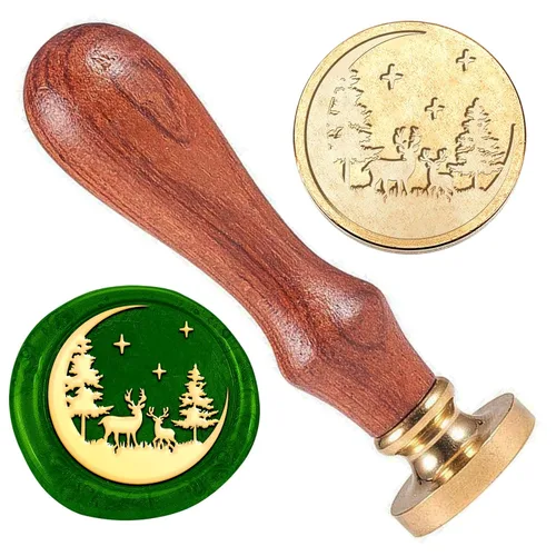 Miniatura 9 de Holly Branches - Sello de cera de verano en relieve, extraíble de 1 pulgada, cabeza de sello de cera de latón con mango de madera, sobres de Ramas