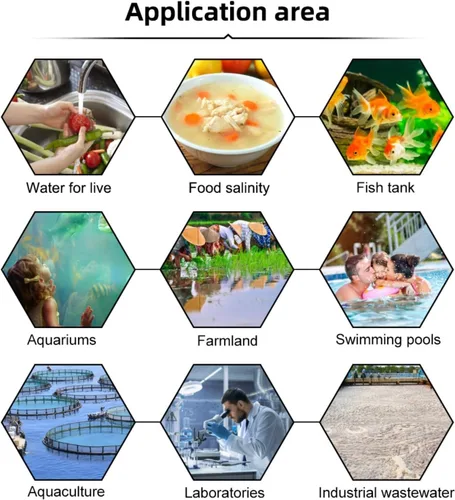 Miniatura 7 de Probador 7 del agua de la piscina de Digitaces en 1 prueba libre del probador del pH y de la sal del cloro el parámetro crítico PH/TDS/sal/ORP/S.G