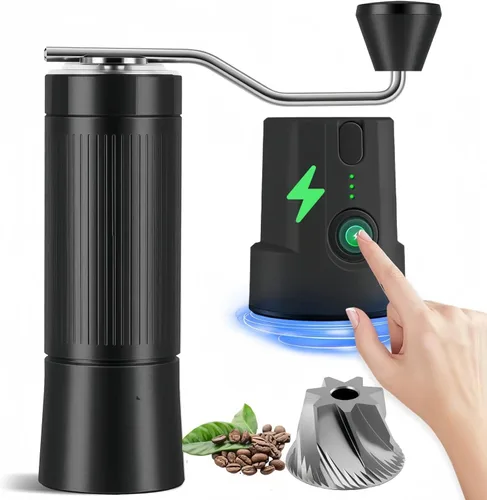 Molinillo de café eléctrico y manual 2 en 1 con rebabas de acero inoxidable de 1.575 pulgadas, molino de fresas totalmente metálico recargable por
