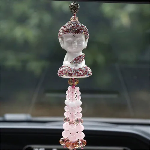 Tathagata Buddha - Colgante de coche de porcelana blanca, adorno colgante de seguridad de la suerte, regalo para espejo retrovisor, accesorios para