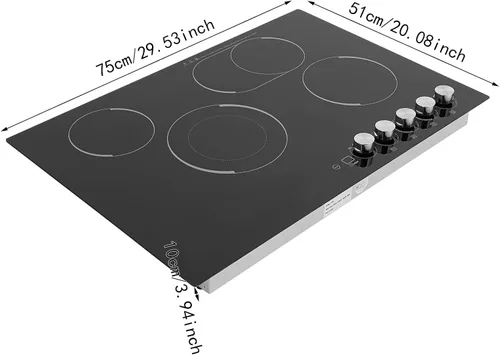 Miniatura 3 de Estufa eléctrica de 30 pulgadas con 4 quemadores, estufa eléctrica de 1200 W con temporizador ajustable y bloqueo seguro, placa de cocina integrada