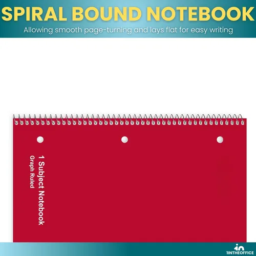 Miniatura 5 de 1InTheOffice Cuaderno de espiral de papel cuadriculado de 8.5 x 11, cuaderno a rayas gráficas de 5 cuadrados por pulgada, rojo, 70 hojas, 8 x 10.5