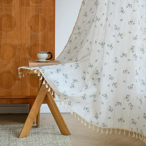 Miniatura 14 de Cortinas florales de granja semiopacas para sala de estar, de 63 pulgadas de largo, mezcla de lino y algodón, paneles de cortina de ventana cortos