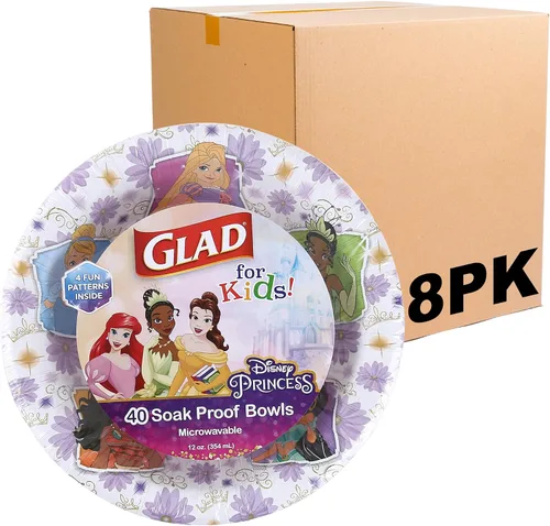 Miniatura 7 de Glad para Niños Cuencos de Papel Desechables de Princesa Disney, Tapas No Incluidas, Marcos Florales - Resistentes, Aptos para Microondas, Vasos