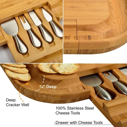 Miniatura 5 de NCAA Illinois Fighting Illini - Tabla de queso/charcutería con licencia oficial de bambú con juego de cuchillos y marcadores de queso por Picnic at