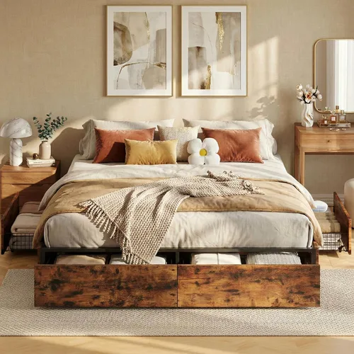 Miniatura 9 de LIKIMIO - Base de cama Queen con almacenamiento, 4 cajones y estructuras de soporte de metal pesado y resistente, estable y sólida, libre de ruidos
